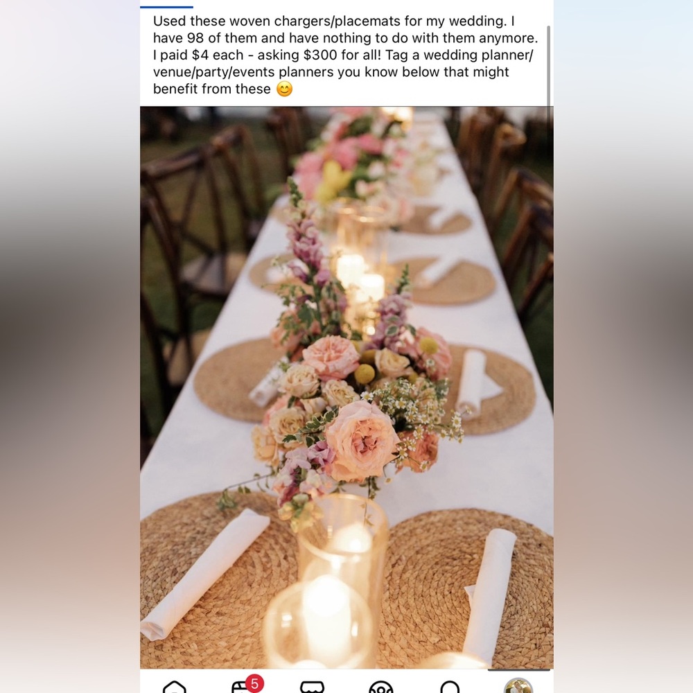 Woven chargers for wedding/events